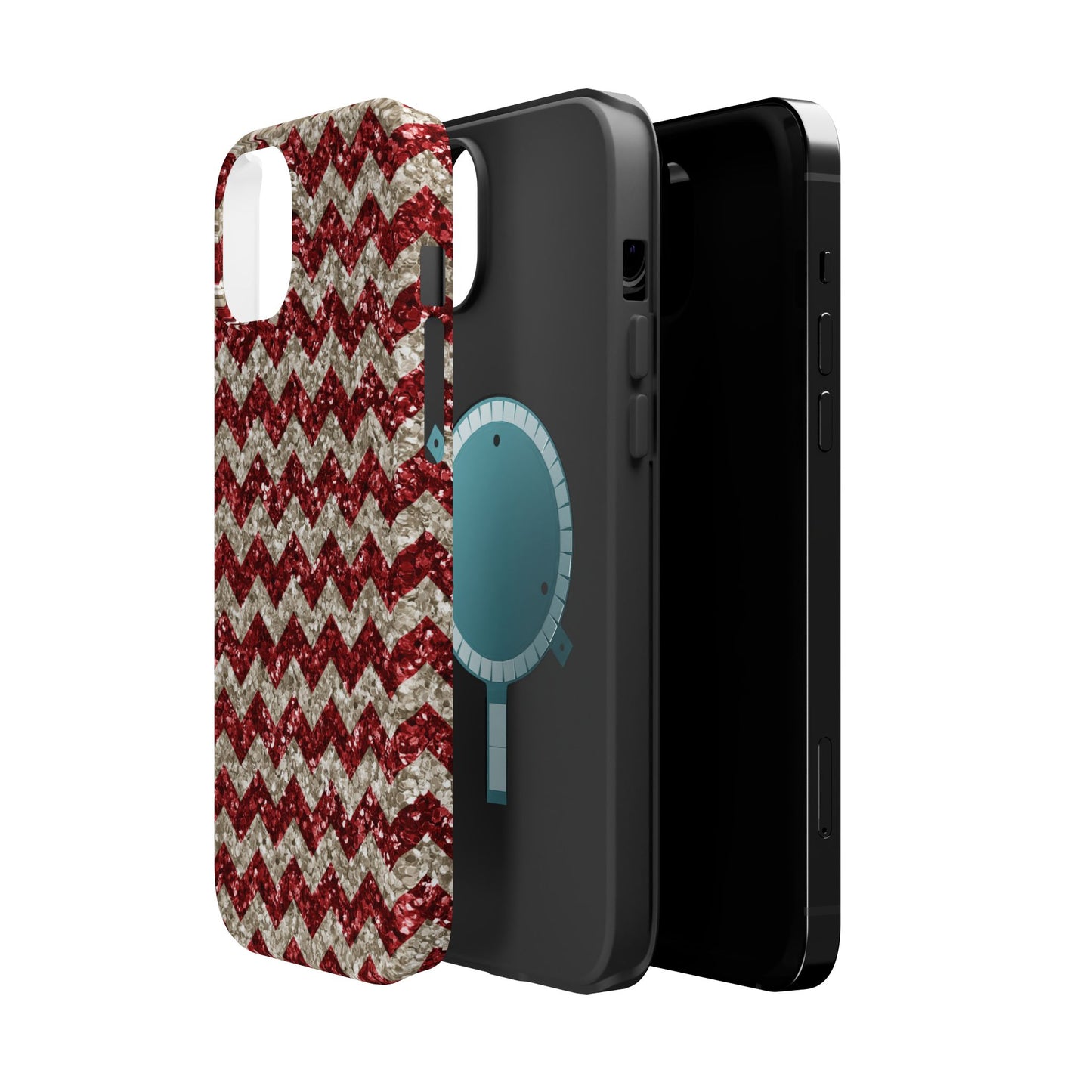 Sparkling Red & White Chevron – Glitter Illusion MagSafe iPhone Case