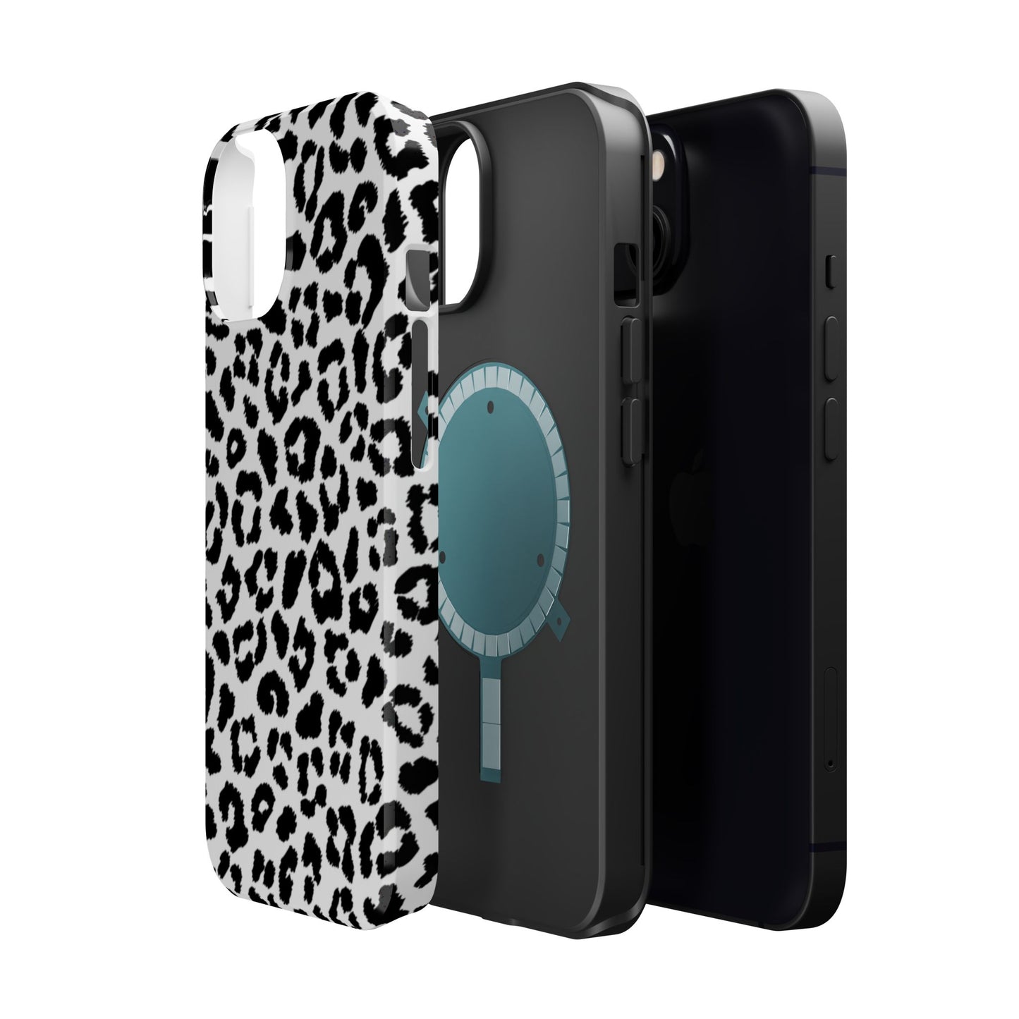 Monochrome Leopard Print Tough MagSafe iPhone Case – Classic Black and White Design with Dual-Layer Protection