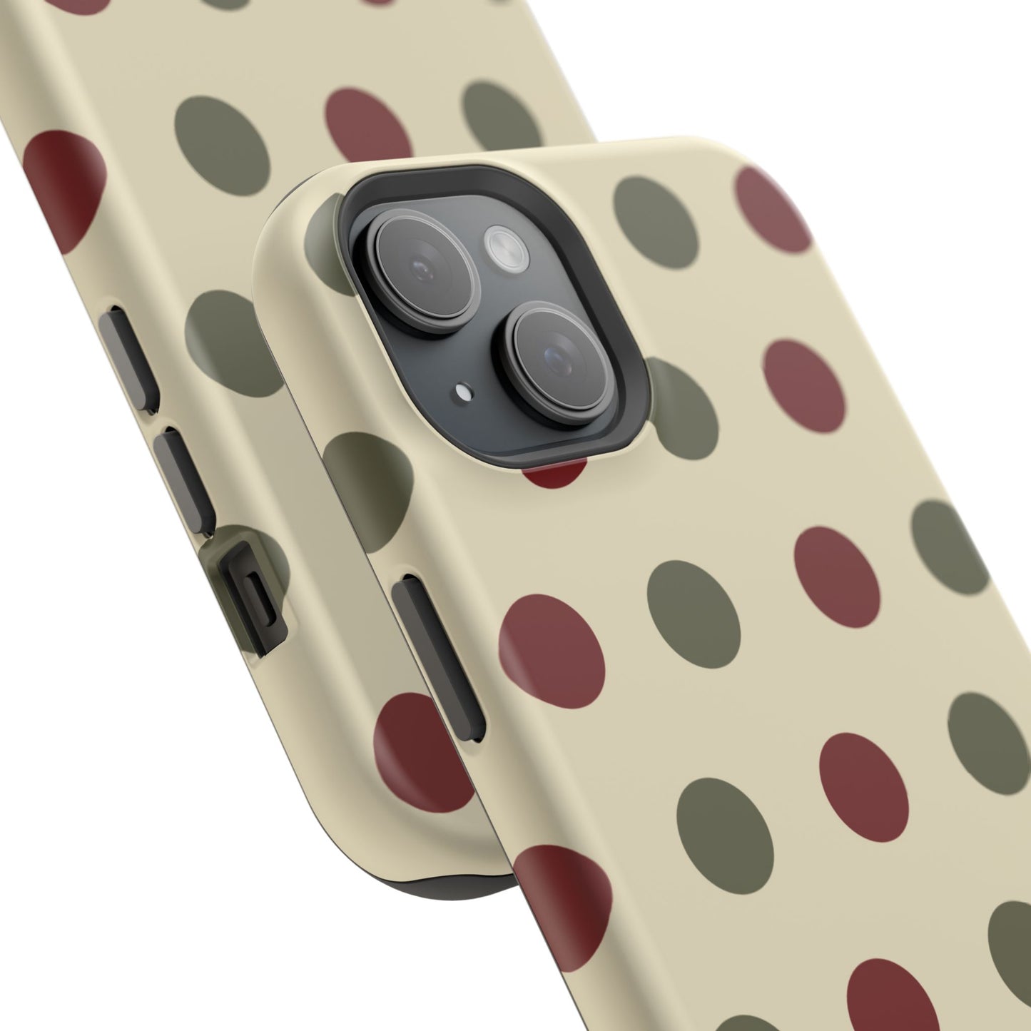 Red & Green Polka Dots on Cream – MagSafe iPhone Case