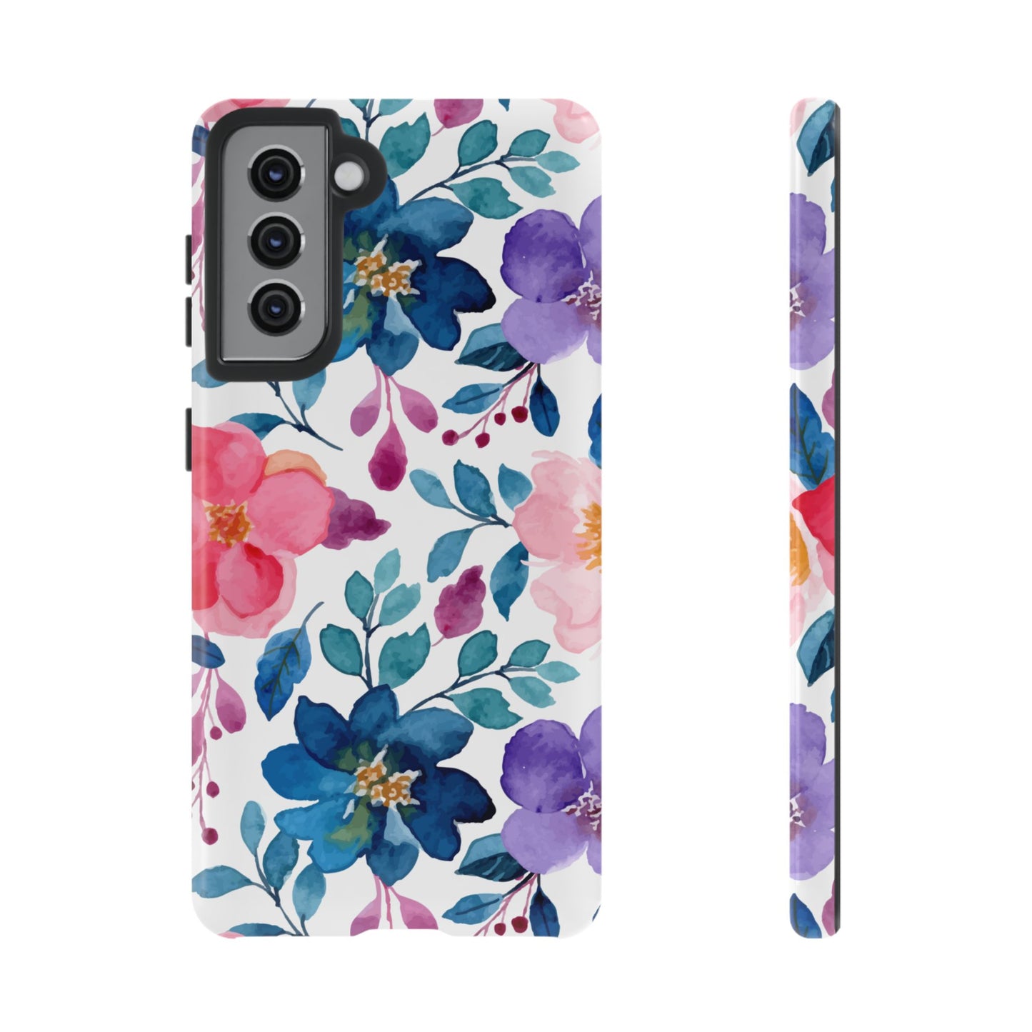 Mystic Bloom – Samsung Galaxy Case with Blue & Pink Watercolor Florals