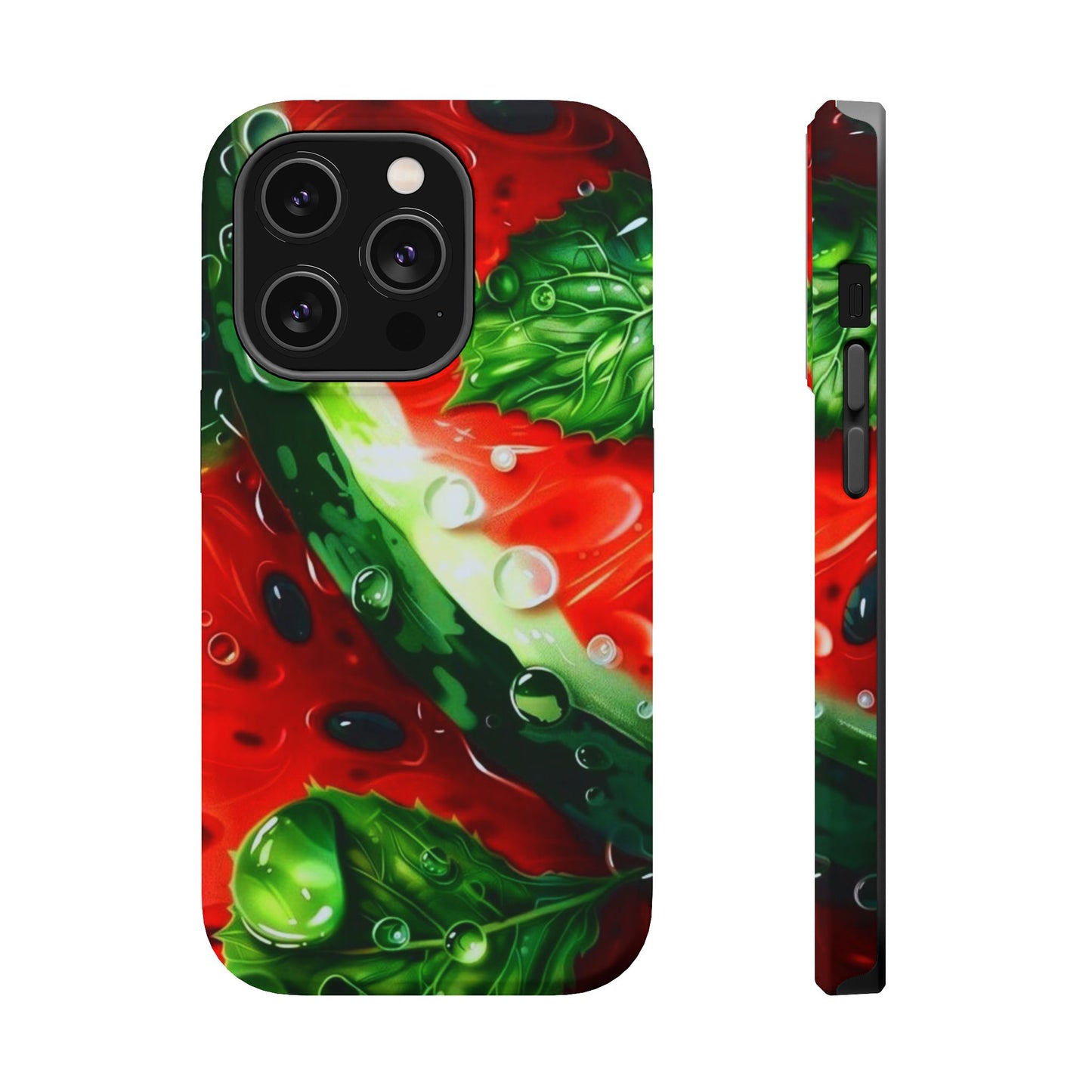 Juicy Watermelon & Mint MasSafe iPhone Case – Tough Dual-Layer, Vibrant Summer Design