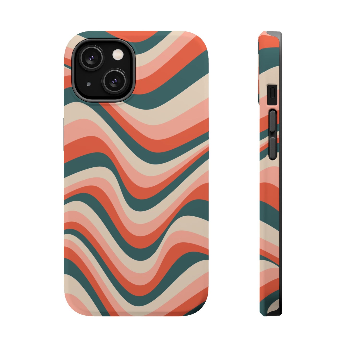 Groovy Waves MagSafe iPhone Case – Retro 70s-Inspired Stripes in Coral, Cream, and Teal