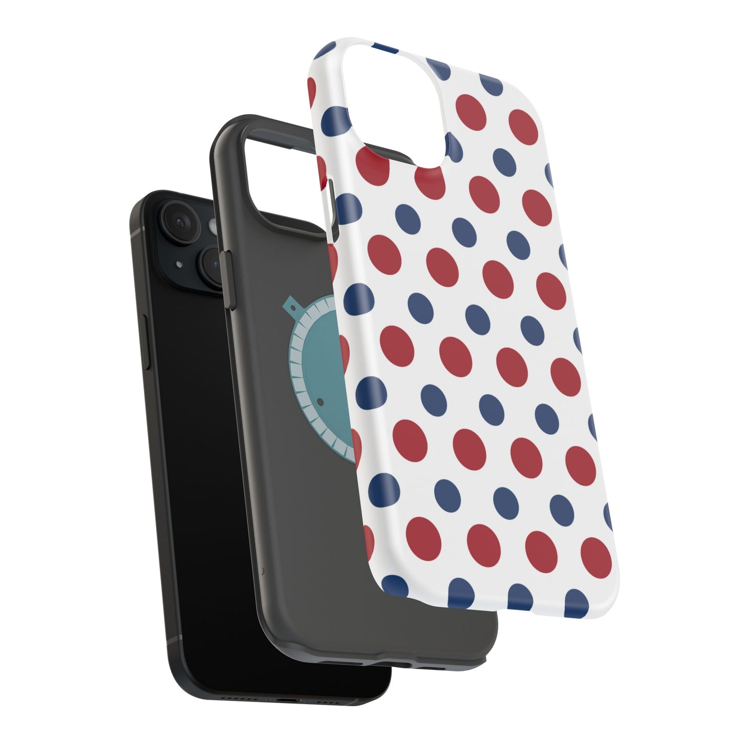 Patriotic Navy, White, and Red Polka Dot MagSafe iPhone Case