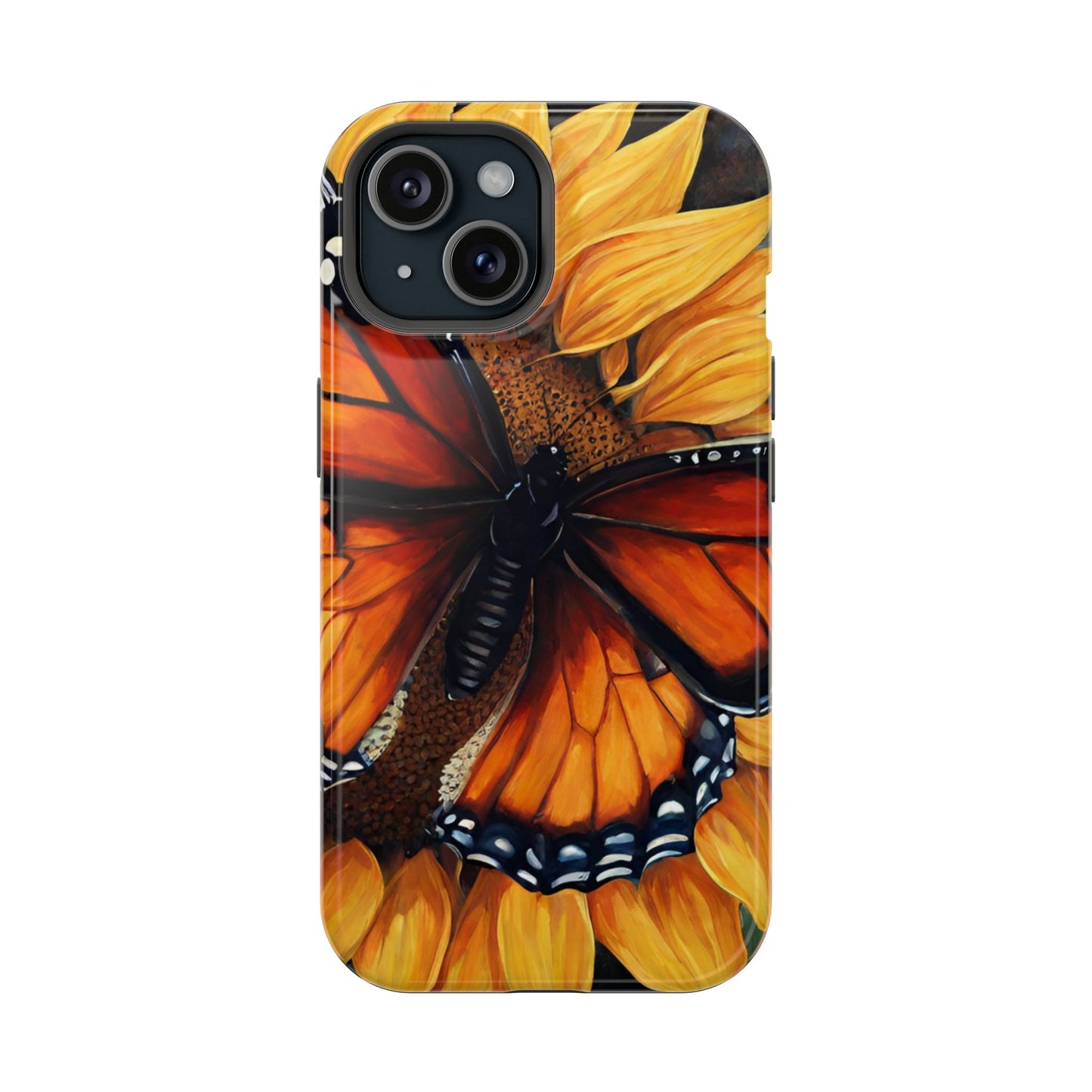 Monarch Butterfly & Sunflower Art – MagSafe iPhone Case