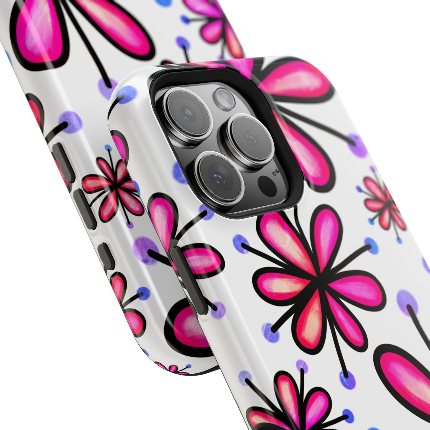 Pink Retro Bloom MagSafe iPhone Case – Ultra-Slim Design, Glossy Finish