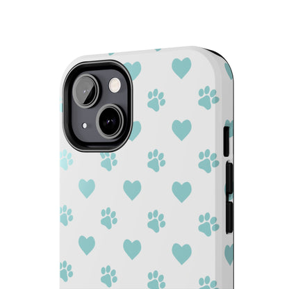 Mint Green Paw Print & Heart iPhone Case – Stylish Pet Lover’s Essential