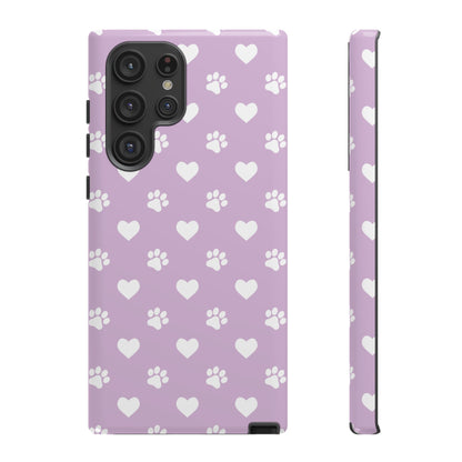 Purple Hearts & Paw Prints - Cute Pet Lover Phone Case