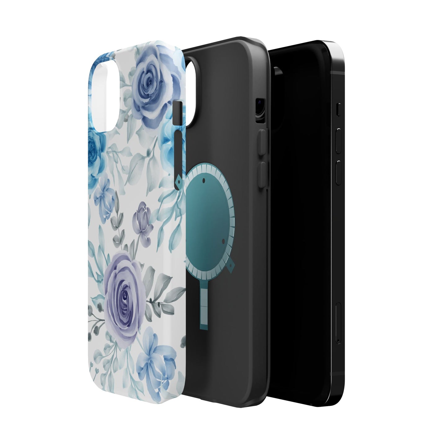 Elegant Blue & Violet Roses MagSafe Case – Artistic Floral Protection with Magnetic Charging Compatibility