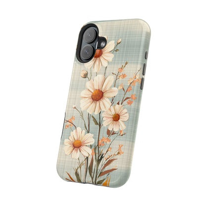 Pastel Green Daisy MagSafe iPhone Case - Floral Plaid Protective Cover