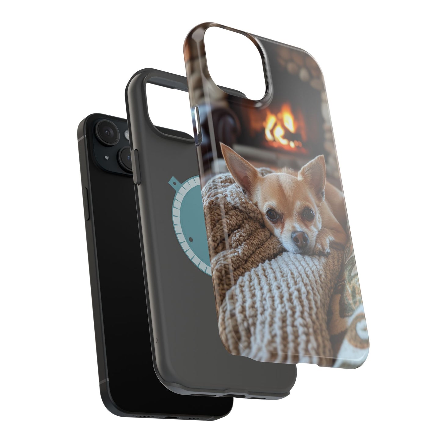 Relaxing Chihuahua by Fireplace MagSafe iPhone Case – Functional and Cozy Design