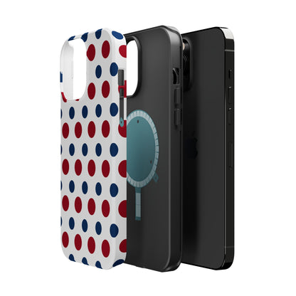 Patriotic Navy, White, and Red Polka Dot MagSafe iPhone Case