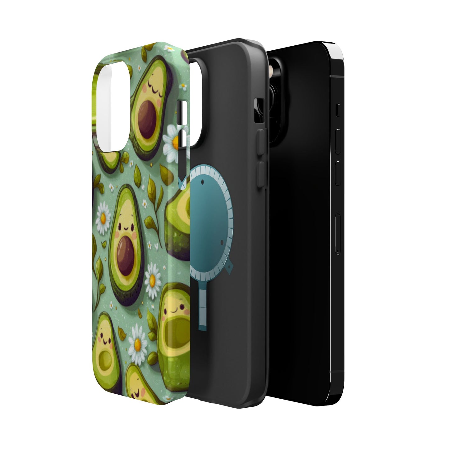 Cute Avocado MagSafe iPhone Case – Adorable Kawaii Avocados with Daisies, Shock-Resistant