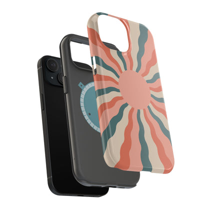 Retro Sunburst MagSafe iPhone Case – Bold 70s-Inspired Waves in Coral, Teal, and Cream