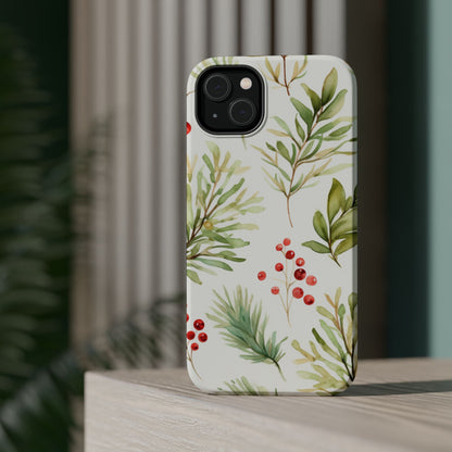 Winter Greenery & Berry Watercolor – MagSafe iPhone Series Case