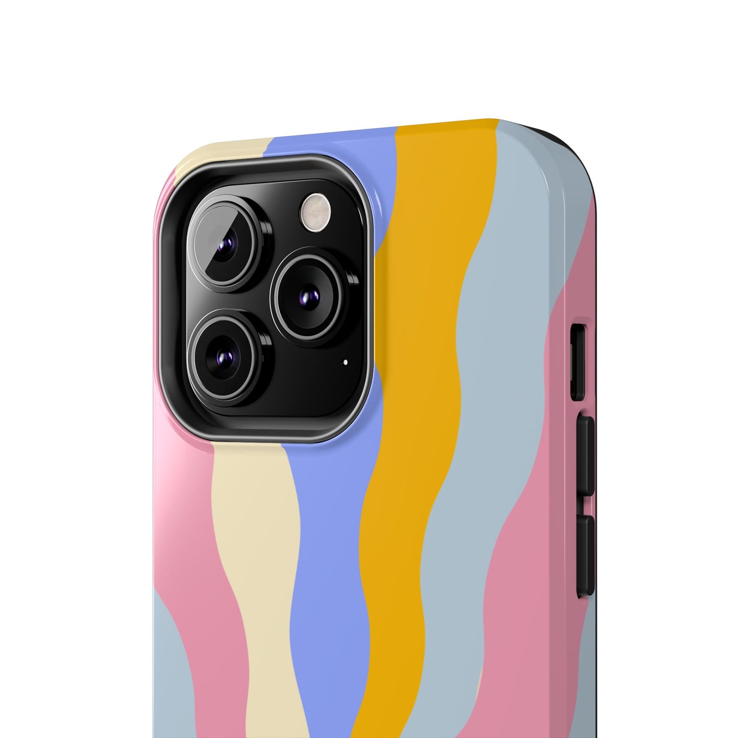 Pastel Radiance iPhone Case – 70s-Inspired Dual-Layer Design with Wavy Sunburst Pattern