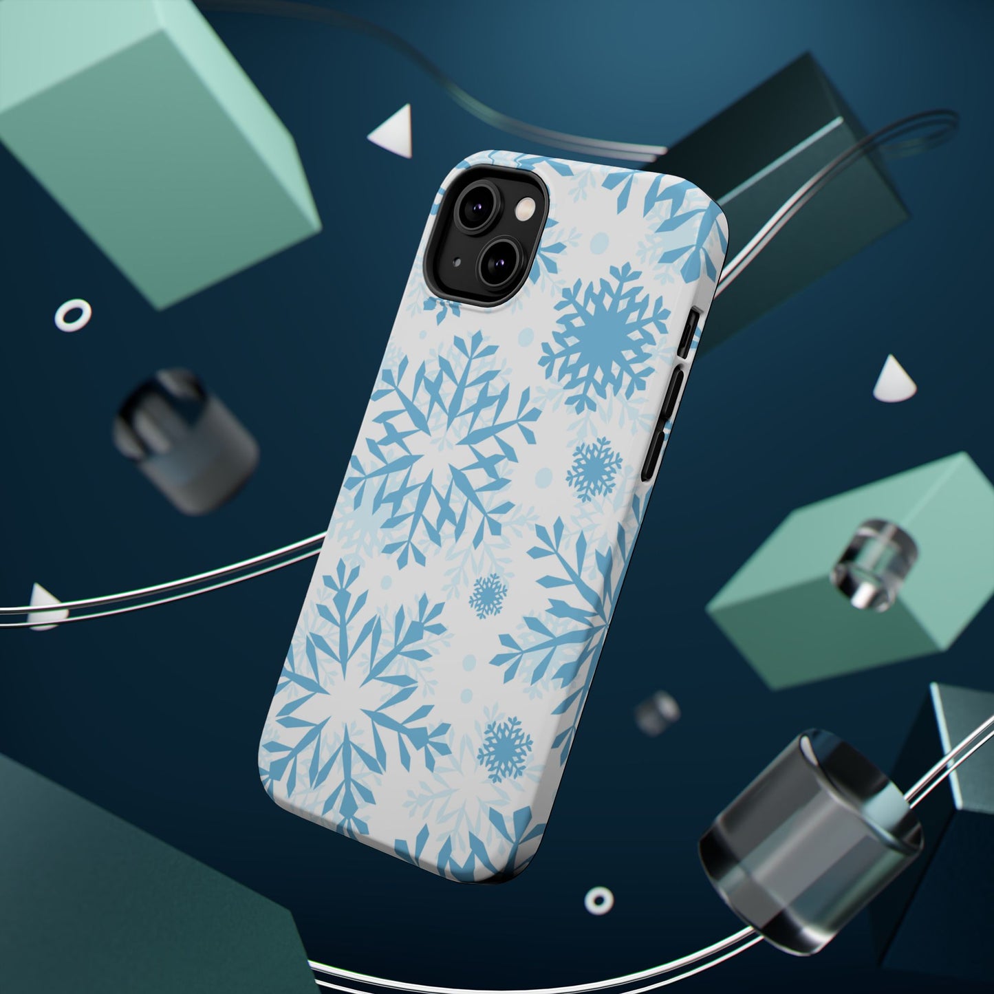 Frosty Blue Snowflakes MagSafe iPhone Case – Shockproof, Smooth Matte Finish, Dual-Layer Design