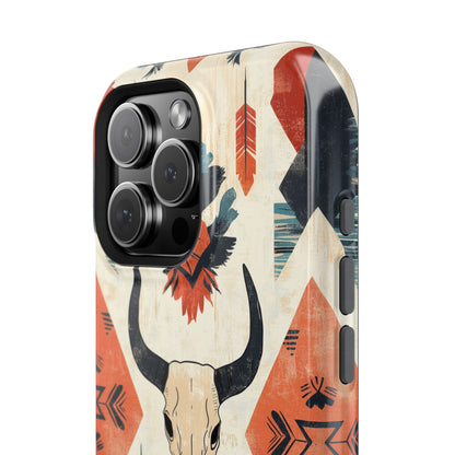 Southwestern Boho Skull Tough MagSafe iPhone Case – Durable Matte Finish, Dual-Layer Protection