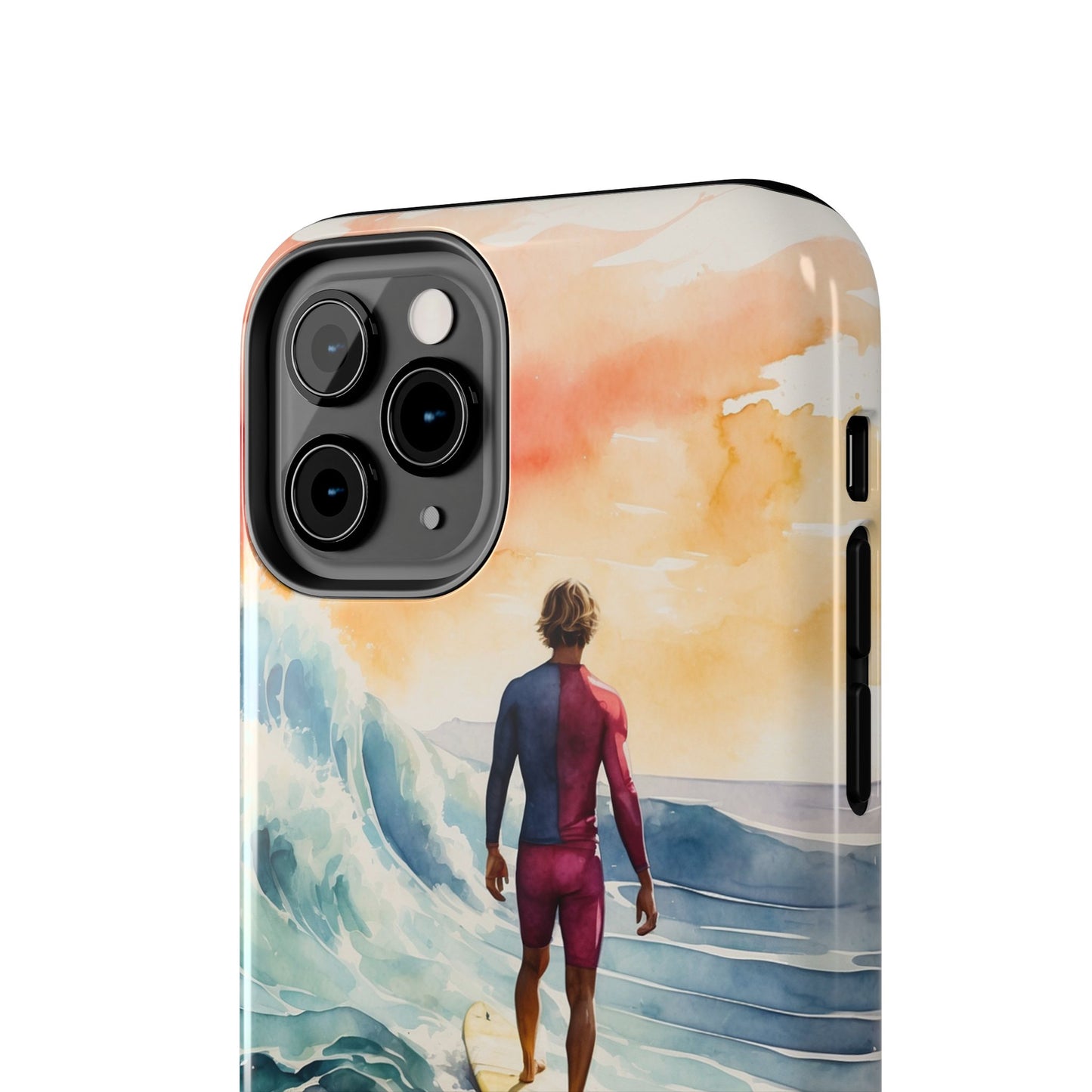 Surfer’s Sunset Wave iPhone Case – Vibrant Watercolor Design