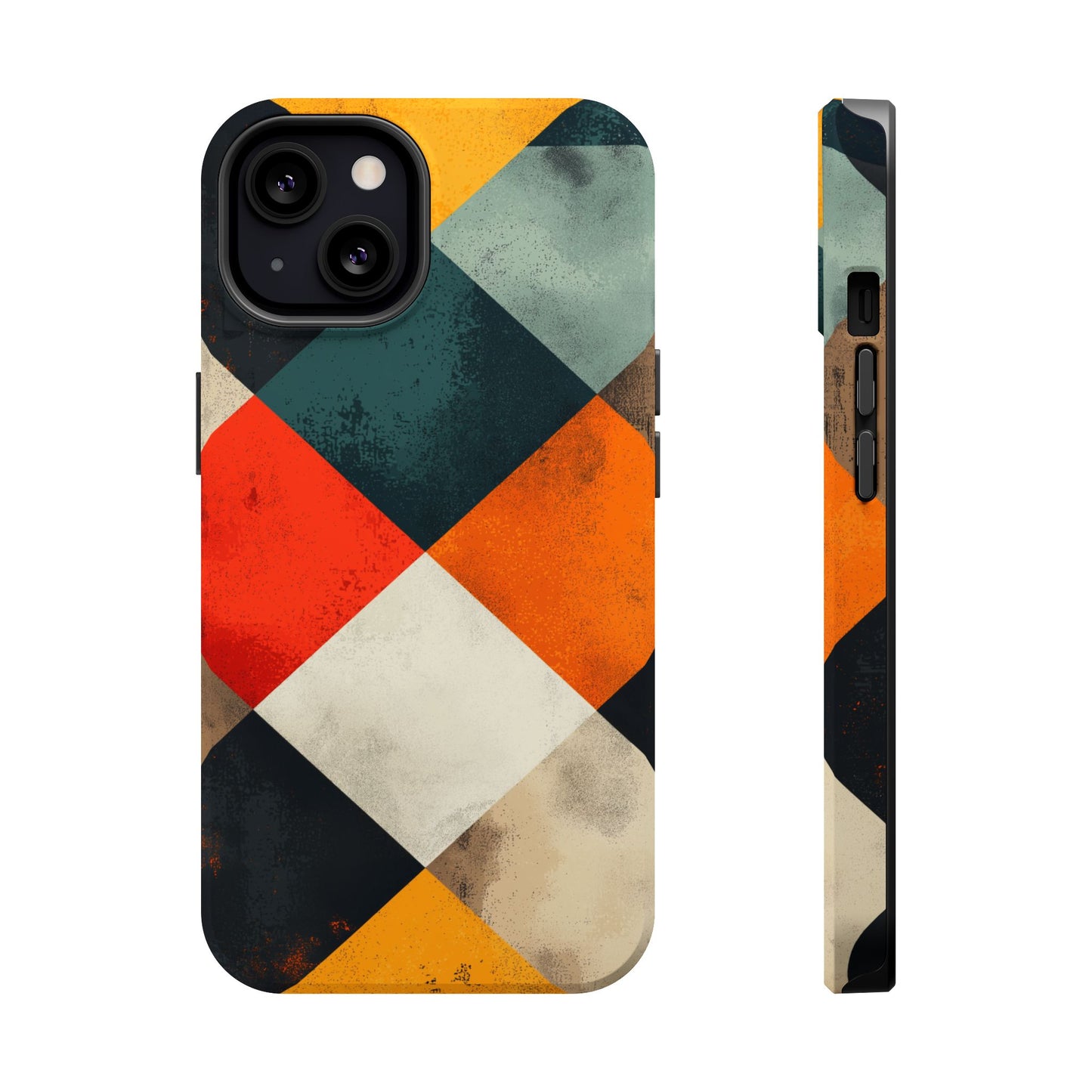 Geometric Retro MagSafe iPhone Case - Colorful Checkered Protective Cover