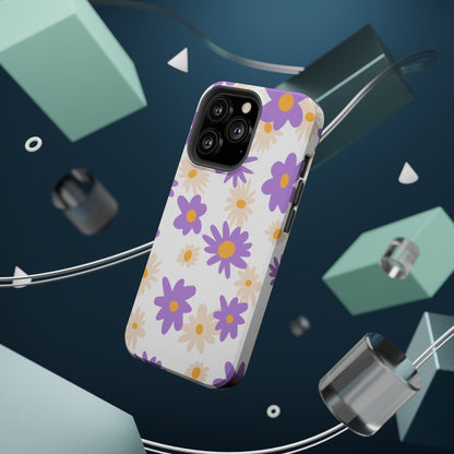 Retro Daisy Flower MagSafe iPhone Case – Pastel Purple & Cream Floral Design with Matte Finish