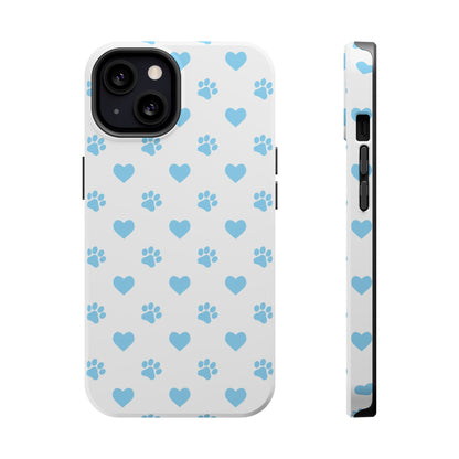 Blue Paw Prints & Hearts – MagSafe iPhone Case with Adorable Pet-Lover Design