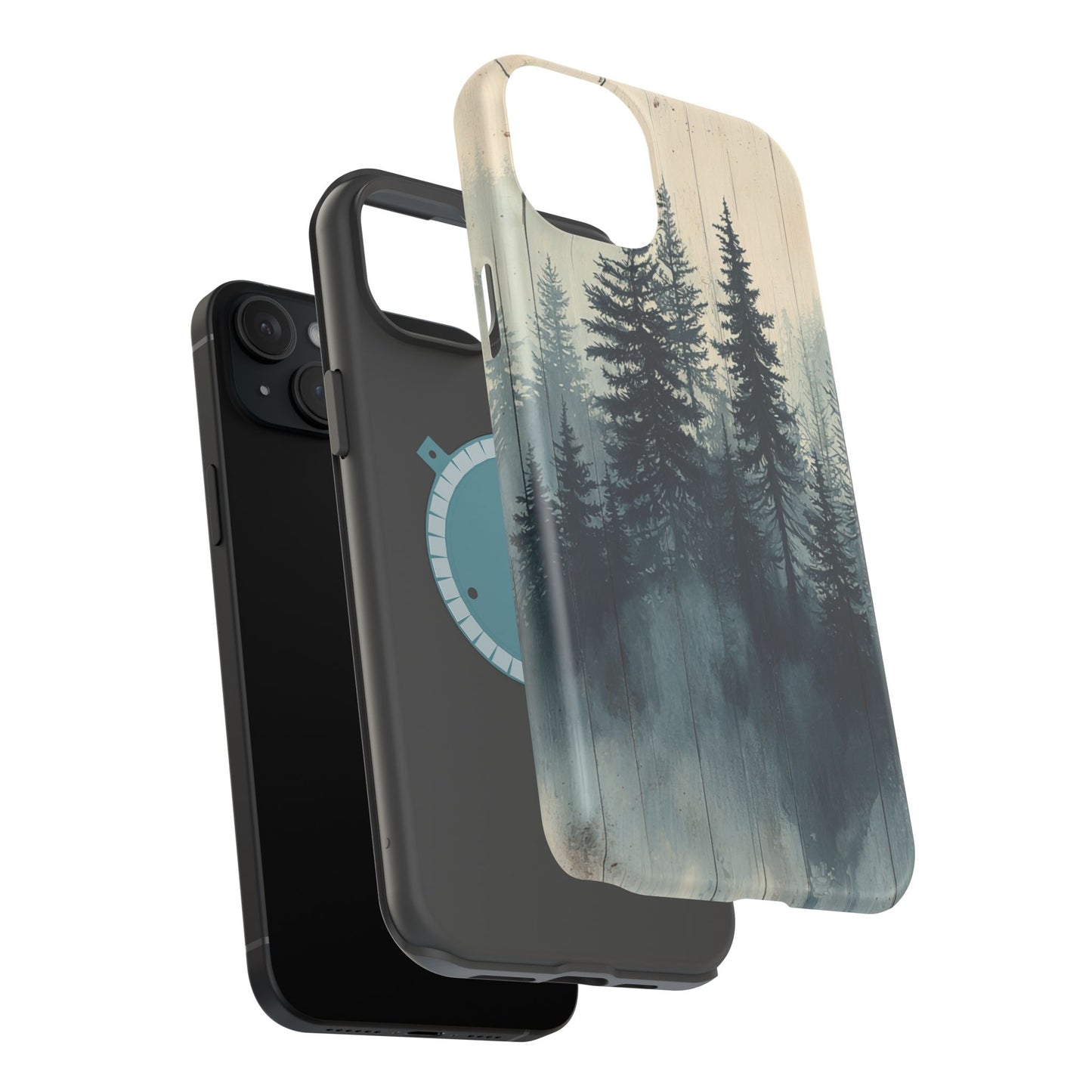 Misty Pine Forest Magsafe iPhone Case - Nature-Inspired Wood Design Protective Cover