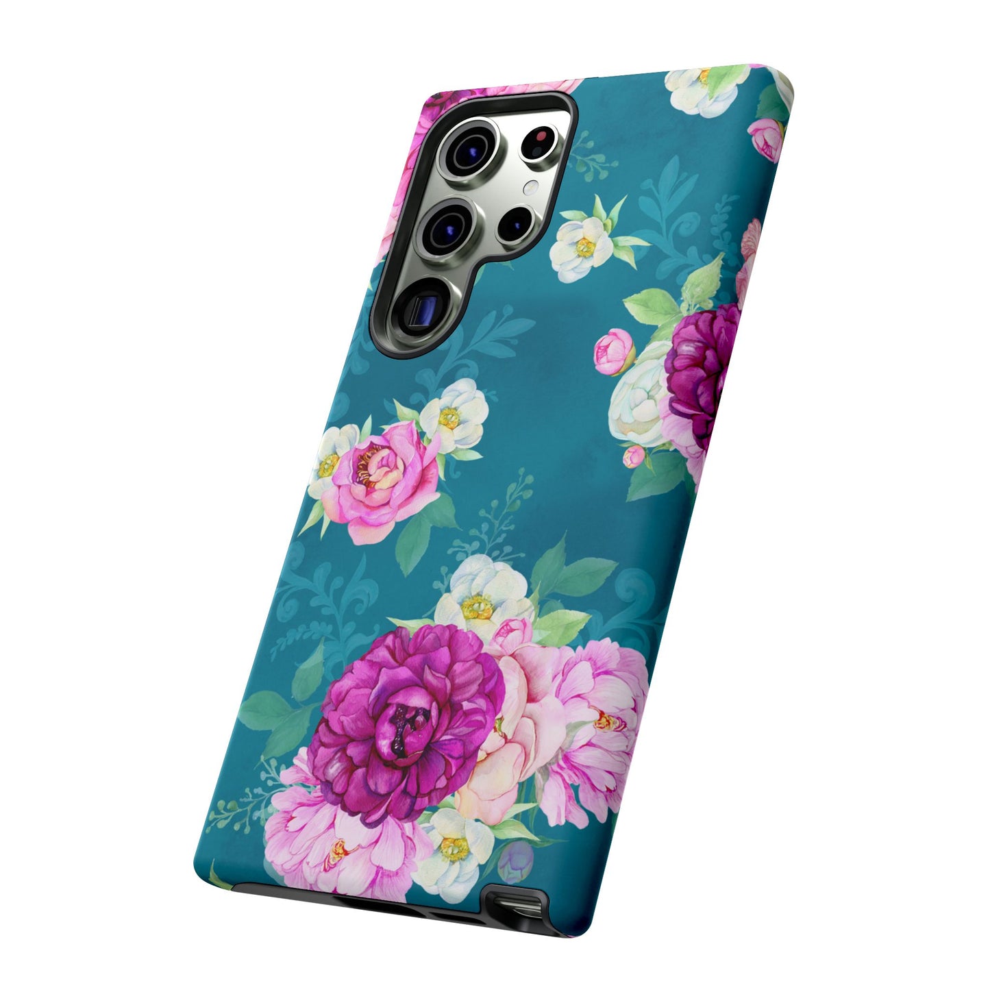 Elegant Peony Bouquet Samsung Galaxy Case – Deep Teal Background with Romantic Floral Design