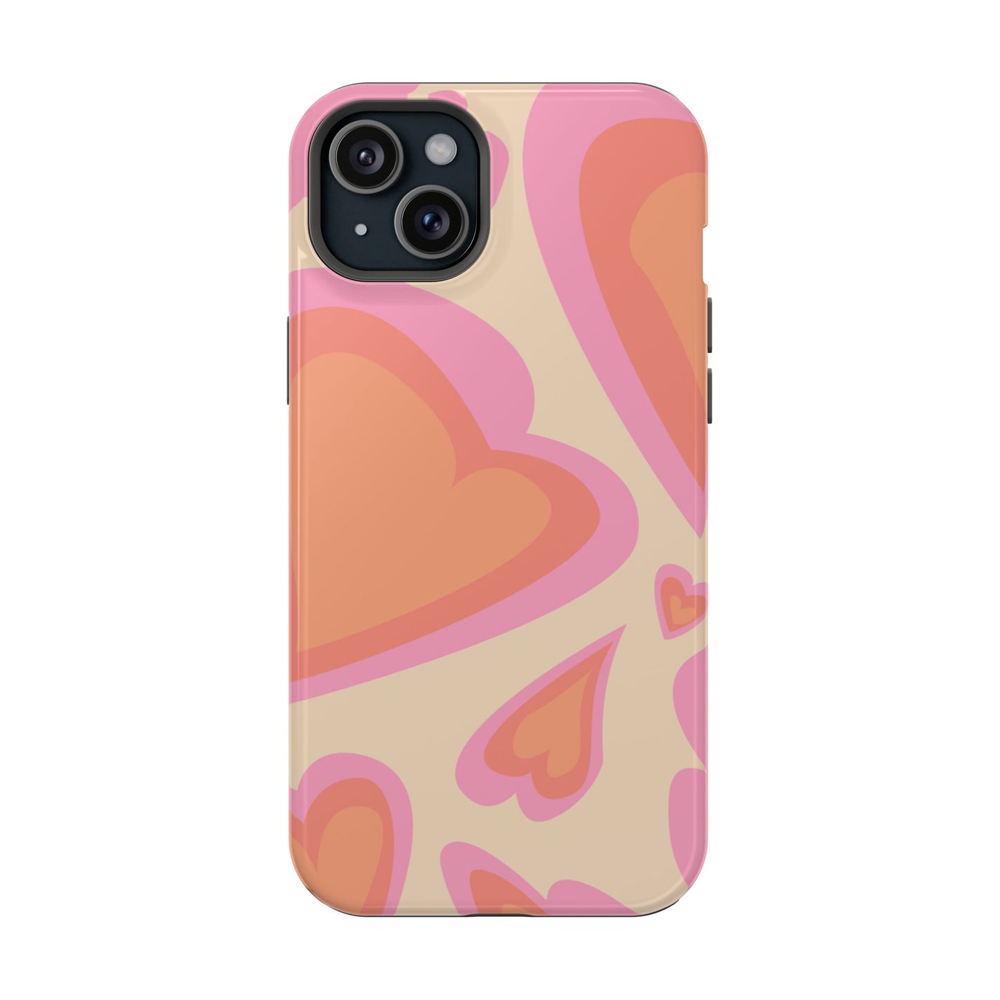 Retro Pink Hearts MagSafe iPhone Case – Shock-Resistant, Matte Finish, Dual-Layer Protection