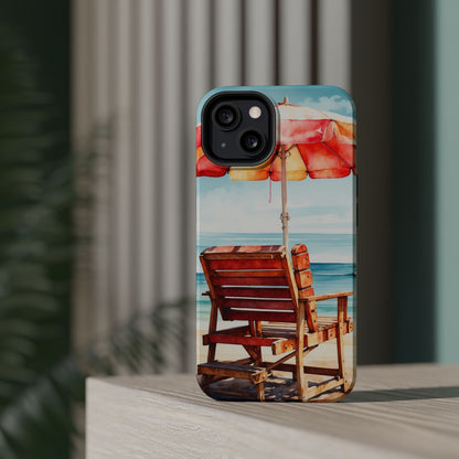 Beachfront Sunset Lounge MagSafe iPhone Case – Vibrant Watercolor Design