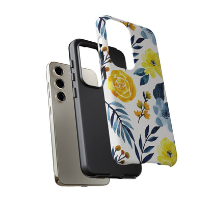 Golden Yellow & Sky Blue Floral – Watercolor Botanical Samsung Galaxy Case