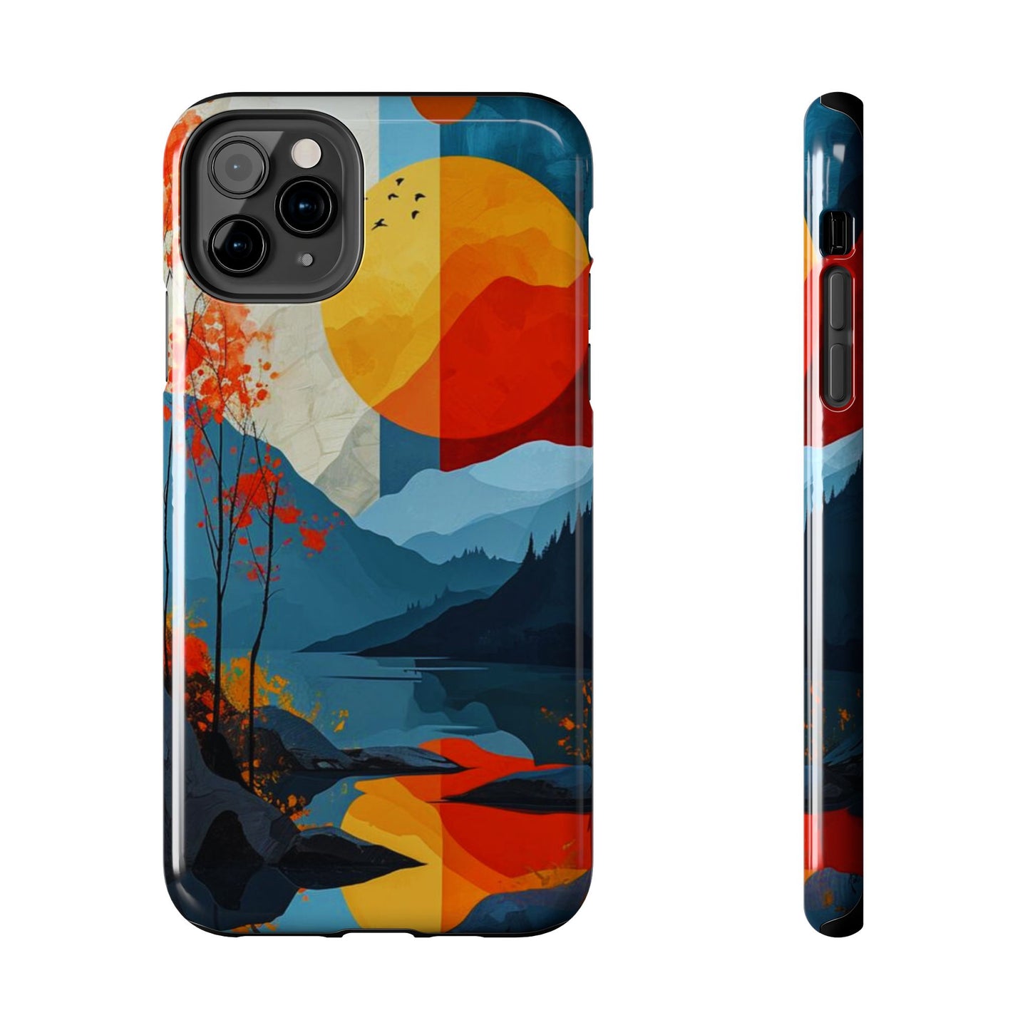 Abstract Autumn Landscape iPhone Case – Bold Colorful Sunset Design, Dual - Layer Protection - BOGO Cases