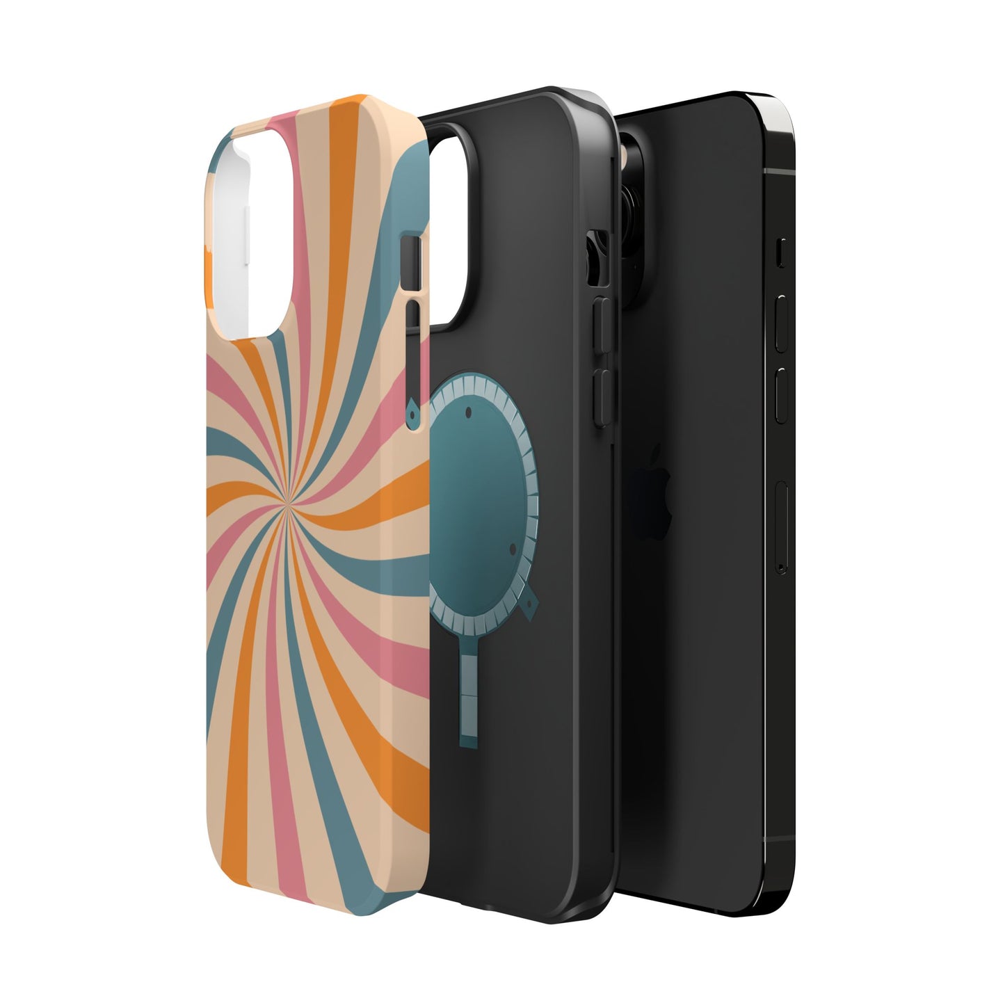 Retro Swirl Pattern MagSafe iPhone Case – Bold 70s Vibe in Pink, Orange, and Orange