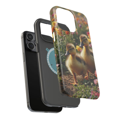 Charming Ducklings in Floral Garden - MagSafe iPhone Case