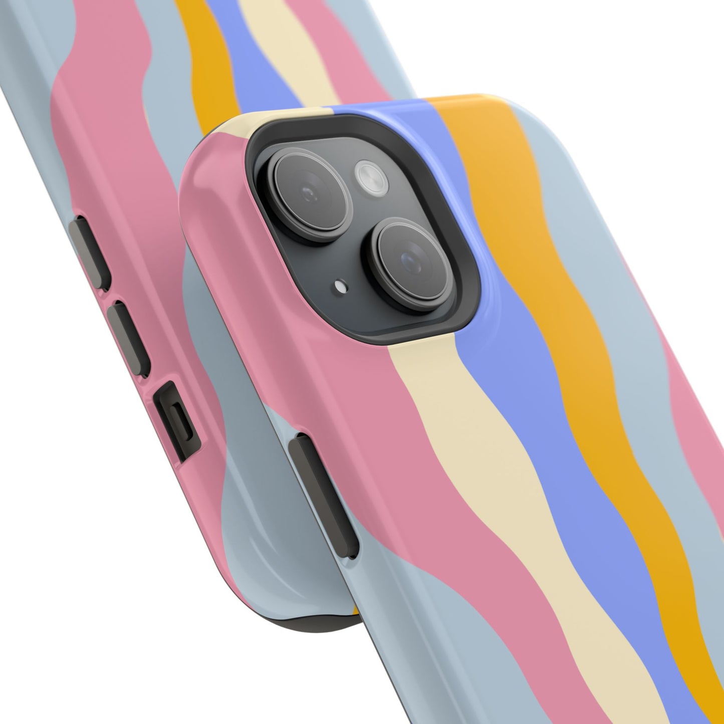 Pastel Radiance MagSafe iPhone Case – 70s-Inspired Dual-Layer Design with Wavy Sunburst Pattern