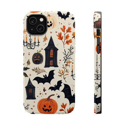 Haunted Halloween MagSafe iPhone Case – Haunted House, Bats, and Pumpkins Design