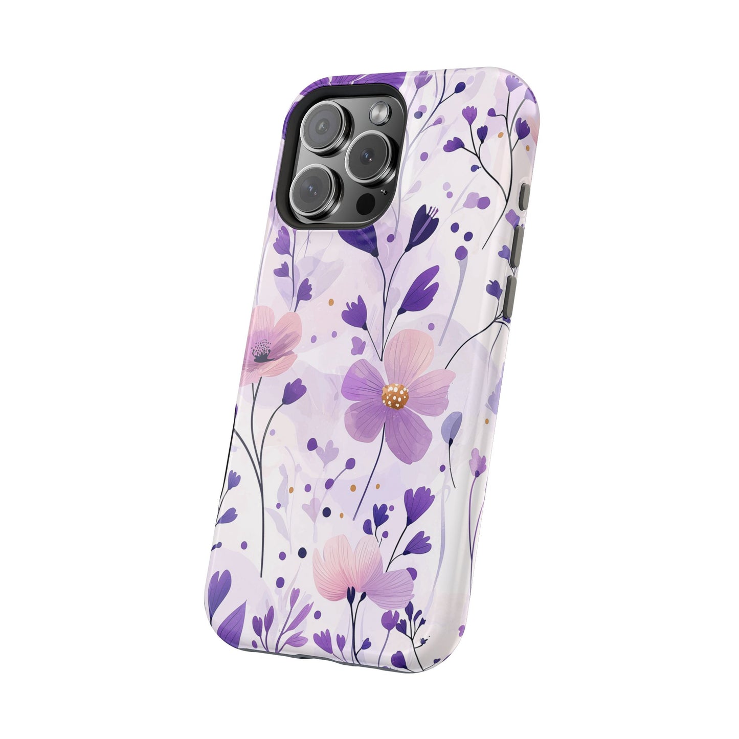 Purple Floral Bliss MagSafe iPhone Case – Delicate Blossom Design