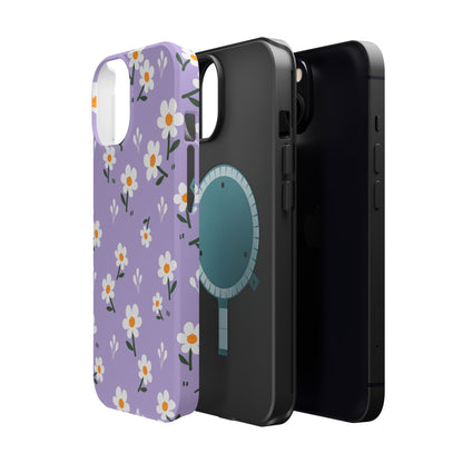 Purple Daisy Garden MagSafe  iPhone Case – Soft Lavender Background, Shockproof Protection with Slim Fit