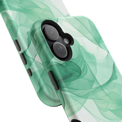 Translucent Flowing Green Fabric MagSafe iPhone Case – Elegant Fluid Design