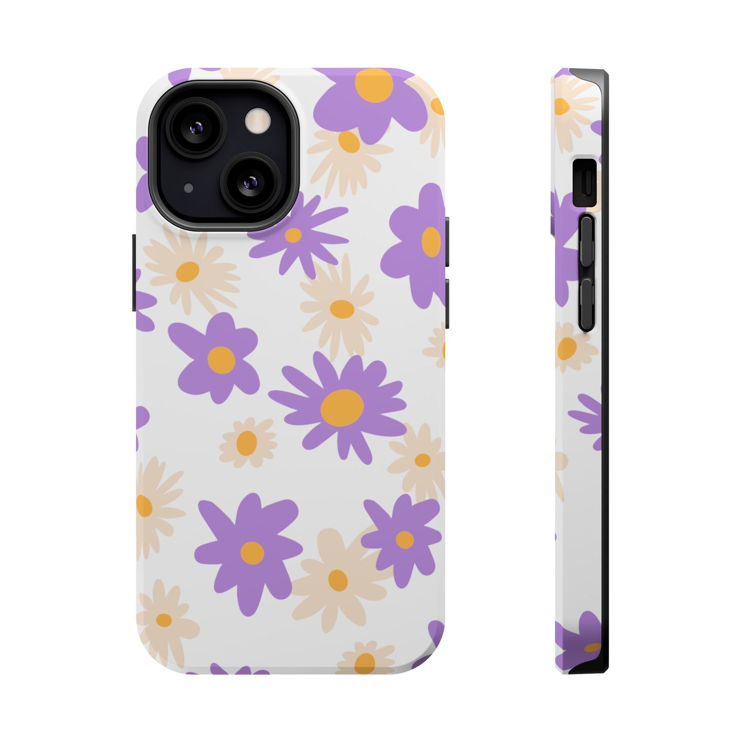 Retro Daisy Flower MagSafe iPhone Case – Pastel Purple & Cream Floral Design with Matte Finish