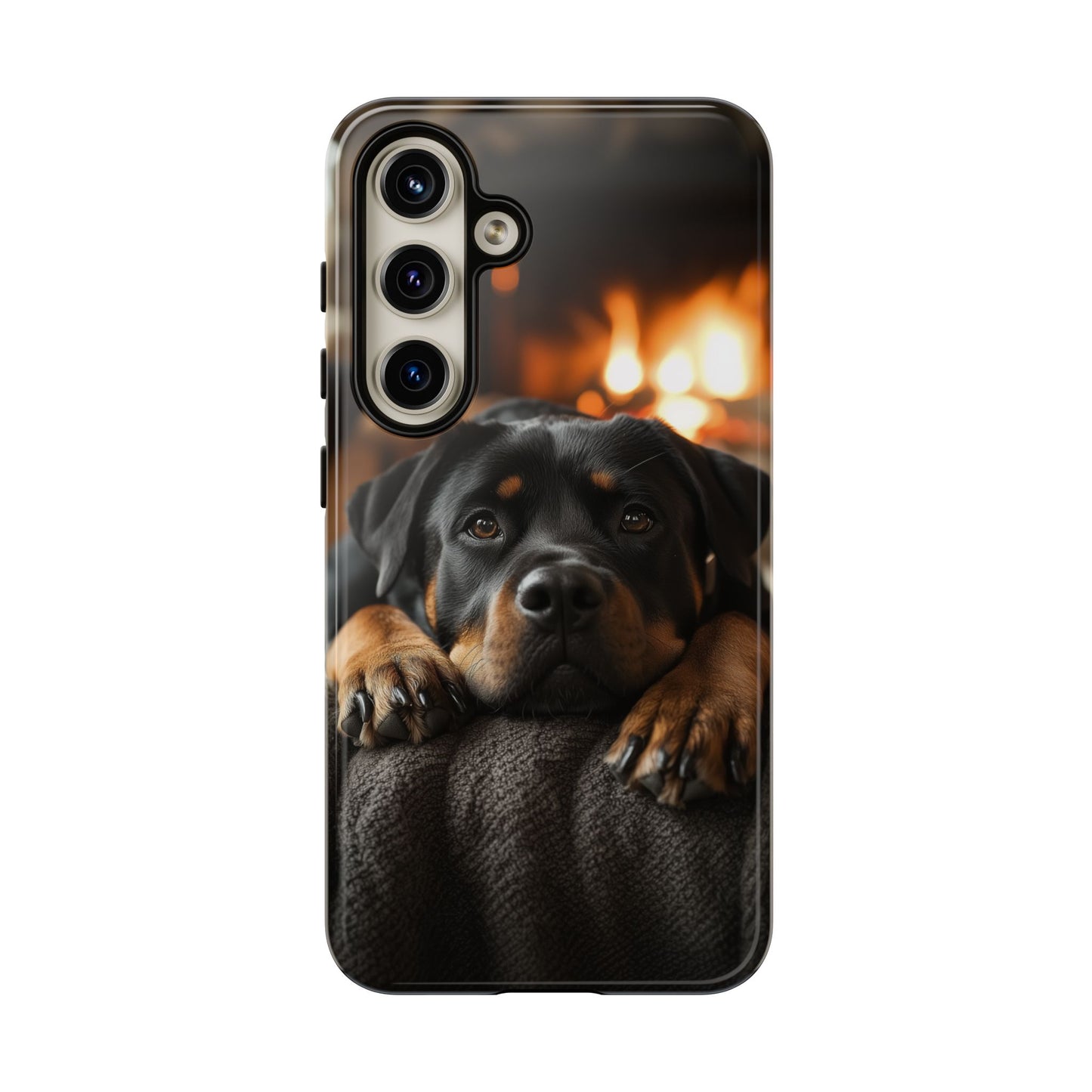 Cozy Rottweiler by the Fireplace Samsung Galaxy Case – Warm Rustic Design