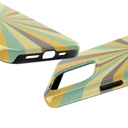 Vintage Sunburst Rays iPhone Case – Bold 70s-Inspired Burst in Yellow, Mint, and Gray