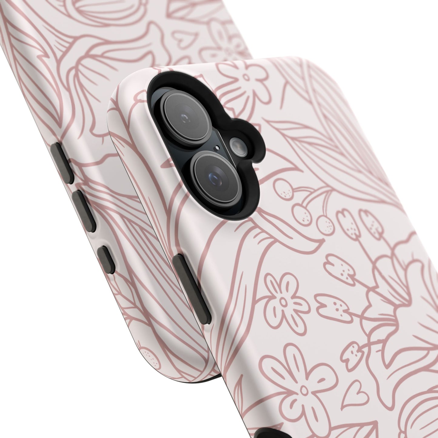 Blush Floral Line Art Tough MagSafe iPhone Case – Delicate Minimalist Design with Dual-Layer Protection