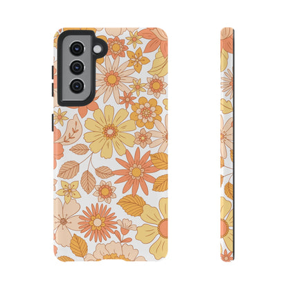 Vintage Floral Bloom Samsung Galaxy Case – Warm Orange & Yellow Retro Flower Design with Matte Finish