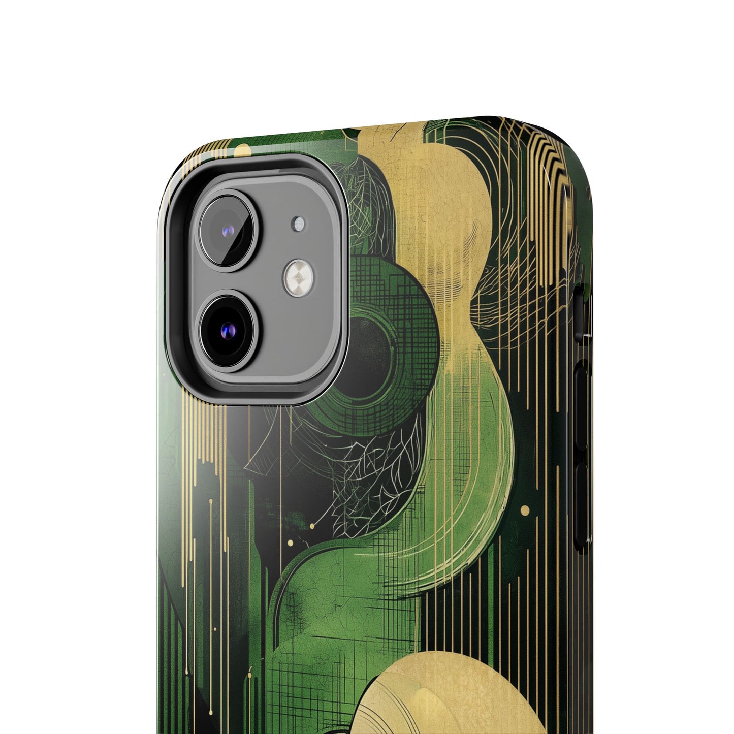 Abstract Green & Gold iPhone Case - Geometric Art Deco Protective Cover