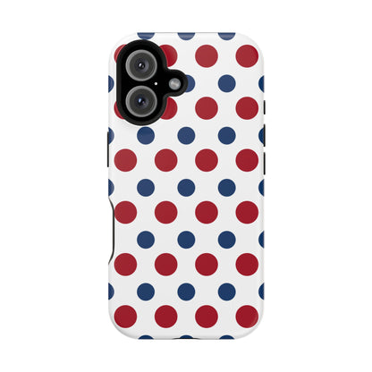 Patriotic Navy, White, and Red Polka Dot MagSafe iPhone Case