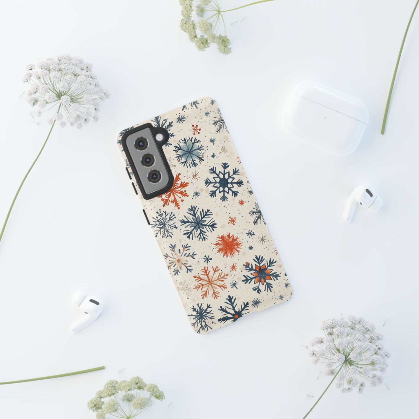 Rustic Orange and Blue Snowflake Pattern – Samsung Galaxy Series Case