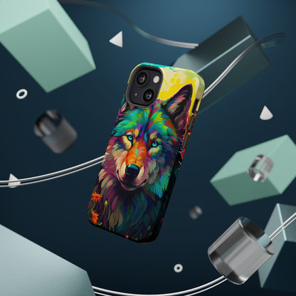 Rainbow Wolf in Bloom – MagSafe iPhone Case with Nature-Inspired Design