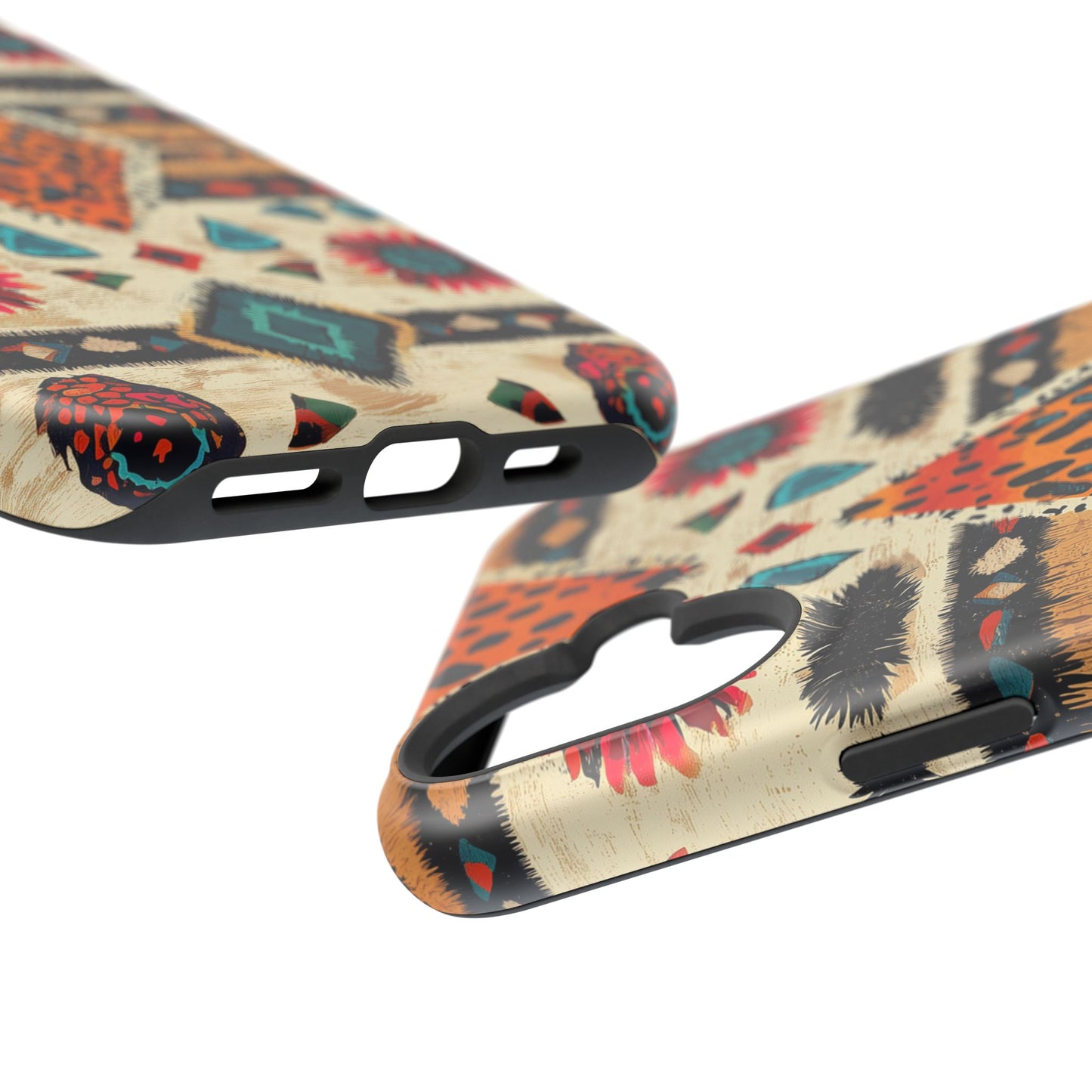 Wild Boho Leopard Print & Floral Tough MagSafe iPhone Case – Eclectic Tribal Design, Dual-Layer Protection