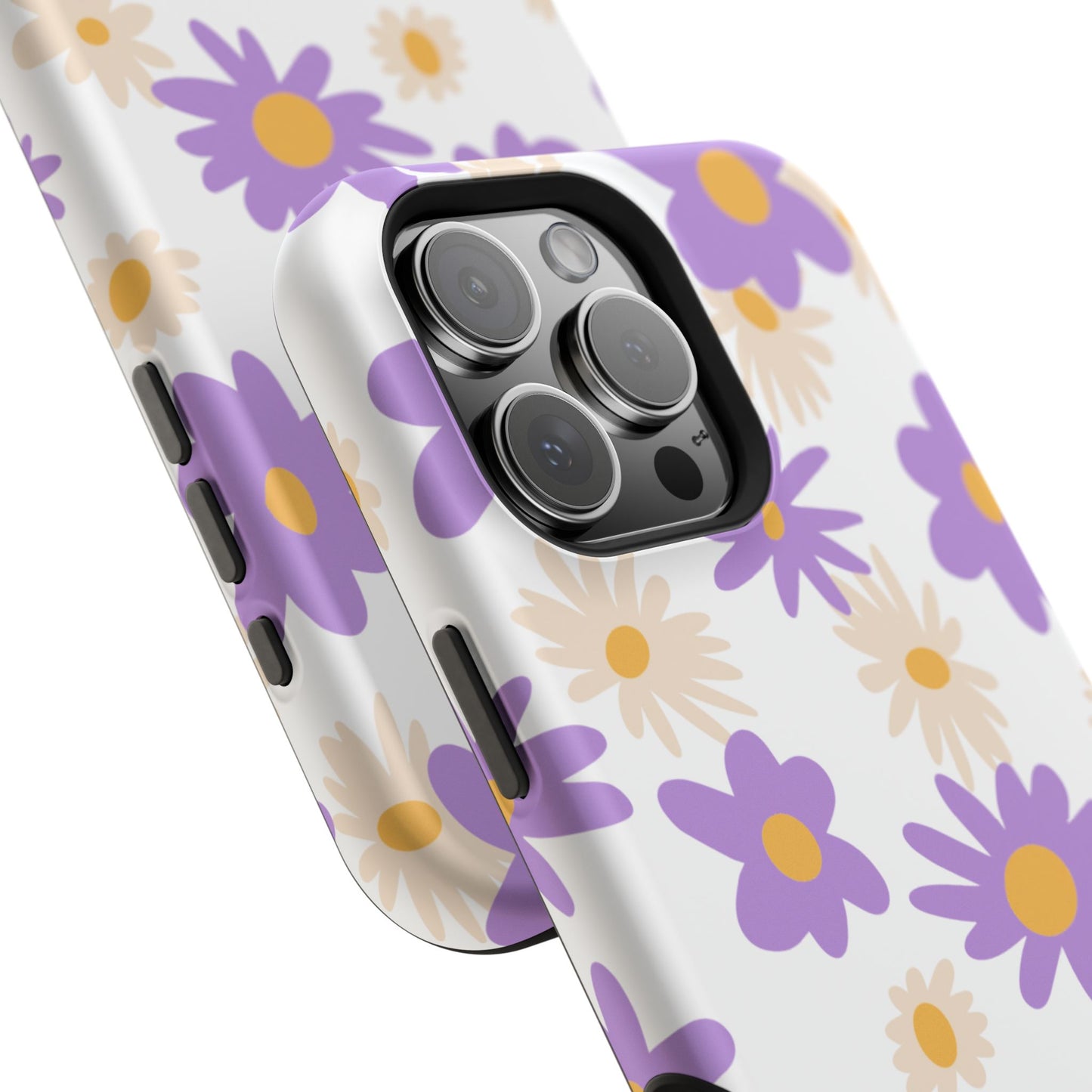 Retro Daisy Flower MagSafe iPhone Case – Pastel Purple & Cream Floral Design with Matte Finish