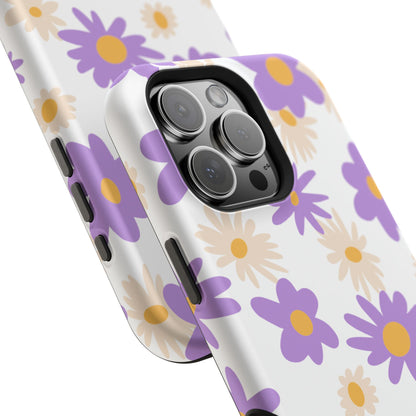 Retro Daisy Flower MagSafe iPhone Case – Pastel Purple & Cream Floral Design with Matte Finish